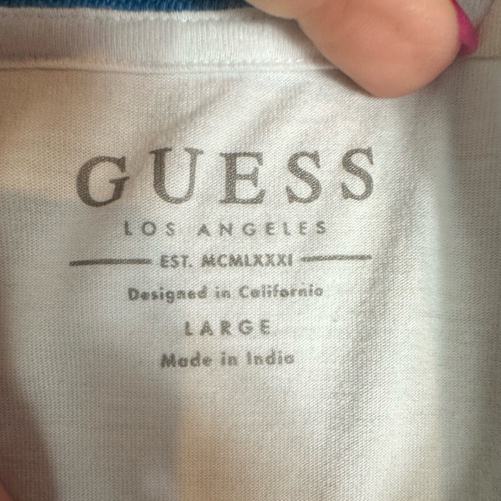 Guess‎ Ringer T Shirt Mens Large Logo Retro 90s Y2K Blue Orange - Picture 6 of 7